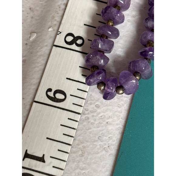 VTG Amethyst & Gold Beaded Necklace 16” Purple Gemstone 10k barrel gold clasp - Picture 5 of 5